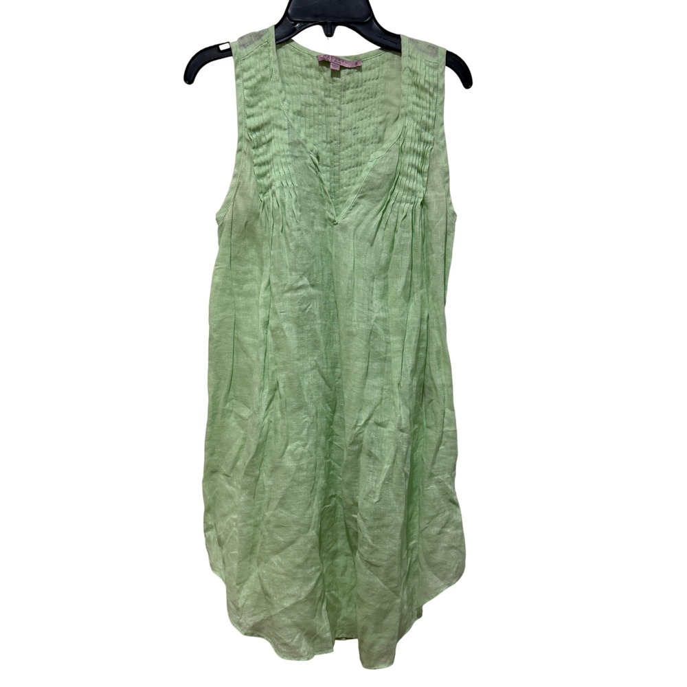 Calypso St Barth Linen Green Pintuck Tunic Coverup Small S Beach Resortwear